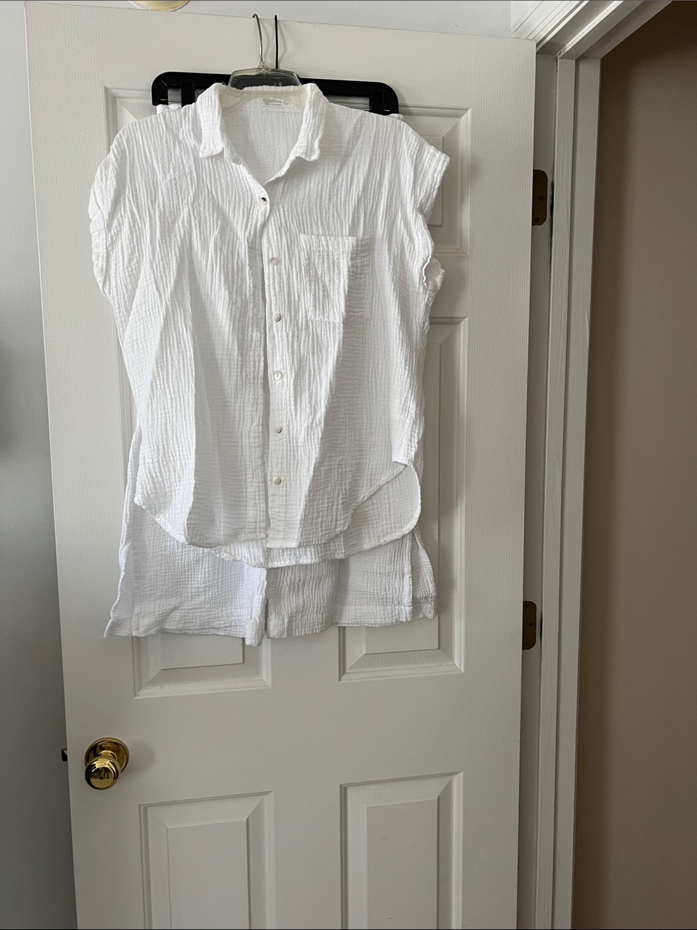 White Cotton Gauze Short-Sleeve Shirt for women